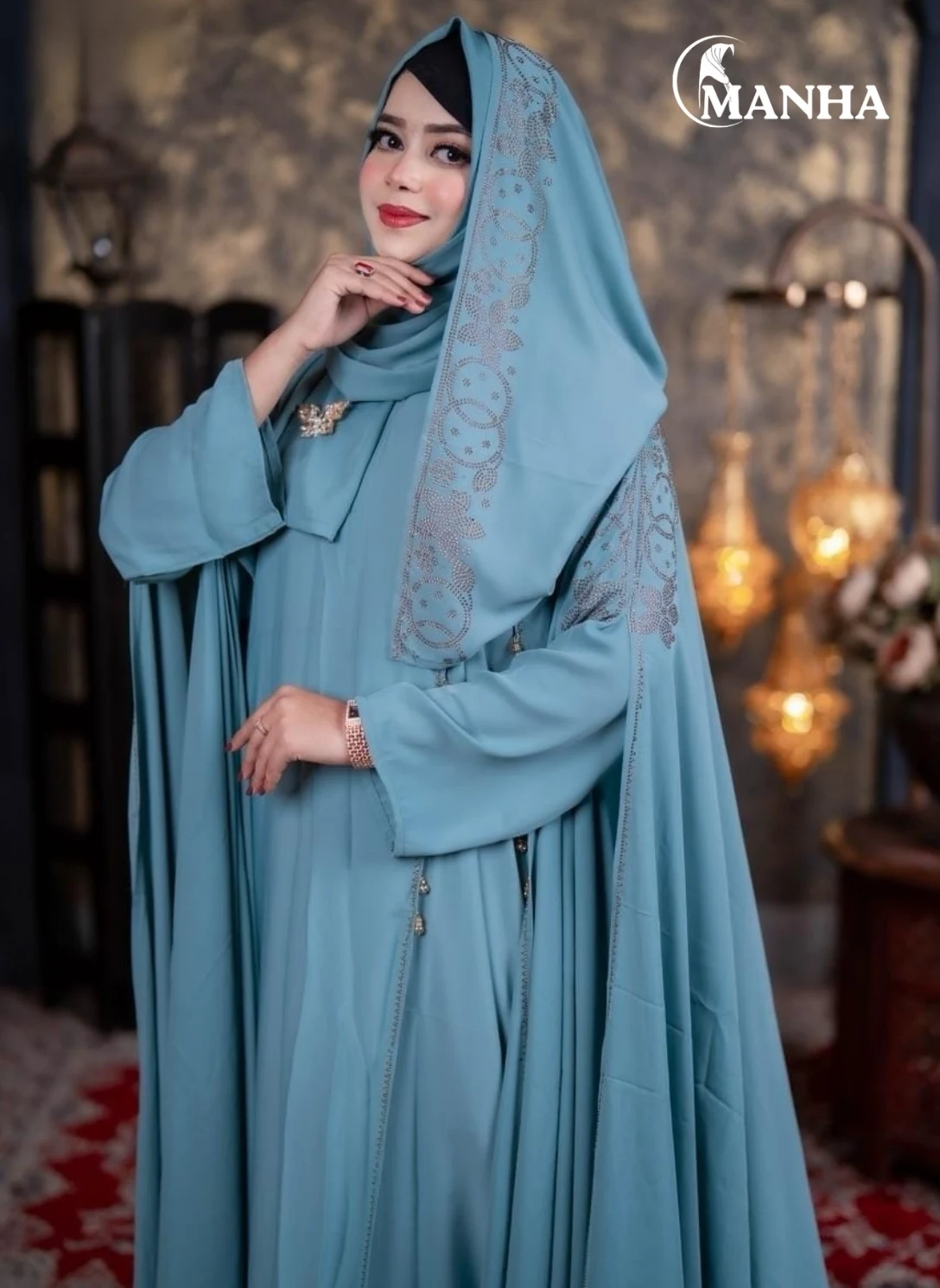 Aqua Blue Nurjahan Abaya