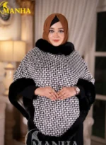 Black & White Herringbone Poncho Shal (2)