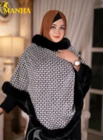Black & White Herringbone Poncho Shal (2)