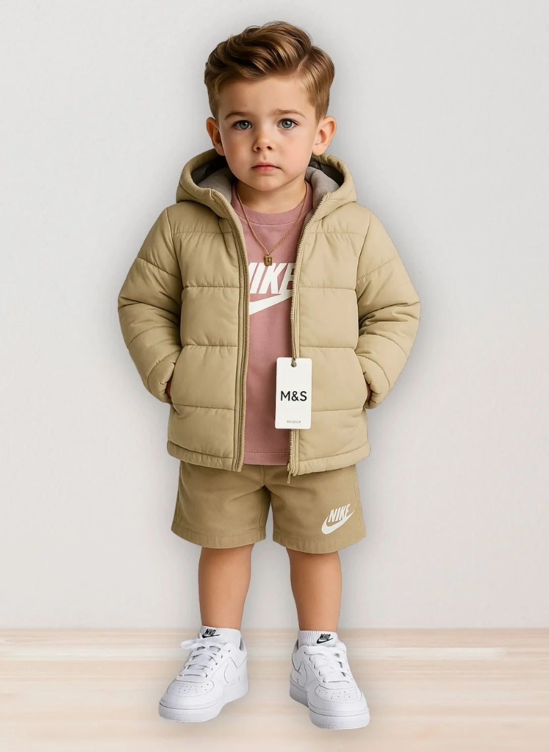Classic Beige Puffer Jacket for Kids