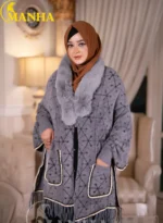 Grey Luxury Faux Fur Poncho Shal