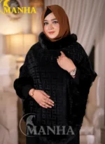 Jet Black Velvet Fur Poncho Shal