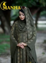 Olive Dark Attached Koti Abaya