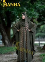Olive Dark Attached Koti Abaya