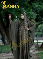 Olive Dark Attached Koti Abaya
