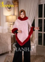 Ruby Red Fur Edge Poncho Shal