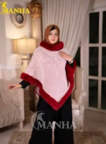Ruby Red Fur Edge Poncho Shal