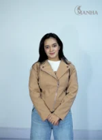 Soft Brown Ladies Biker Jacket