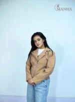 Soft Brown Ladies Biker Jacket