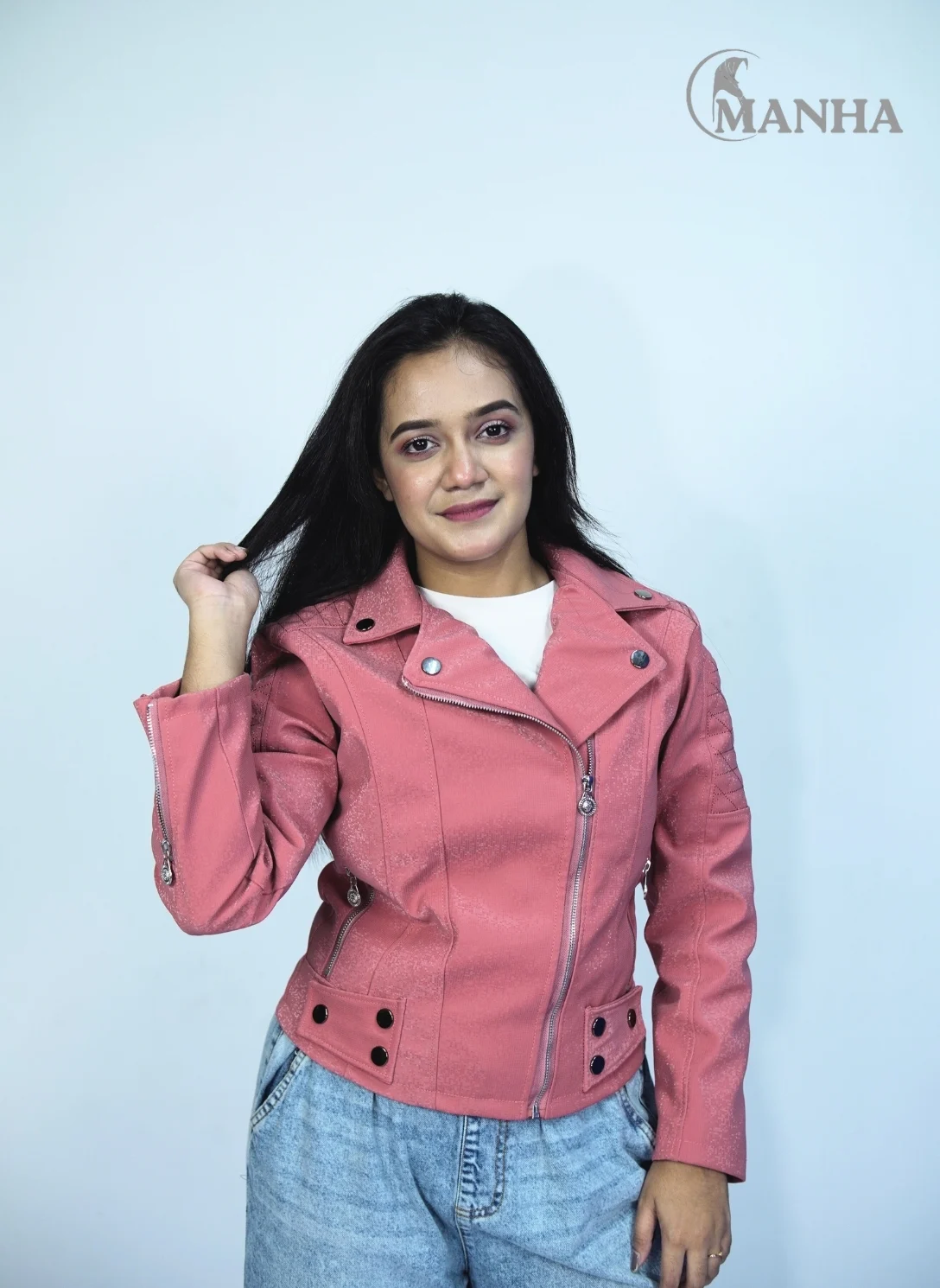 Soft Pink Lady Biker Jacket (2)