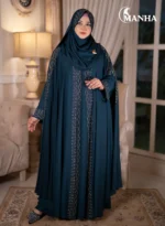 Deep Teal Blue Shehjadi Abaya