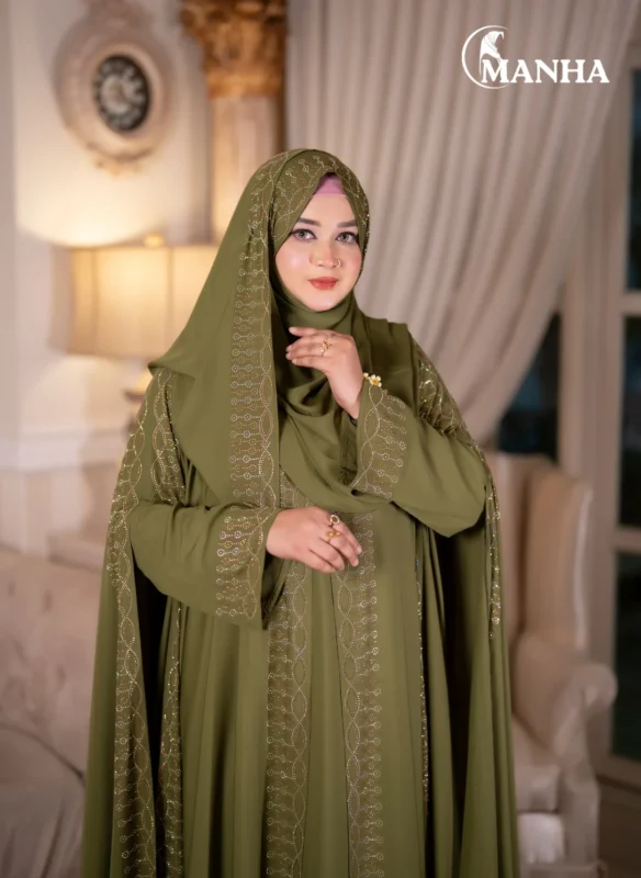 Olive Green Shehjadi Abaya (2)