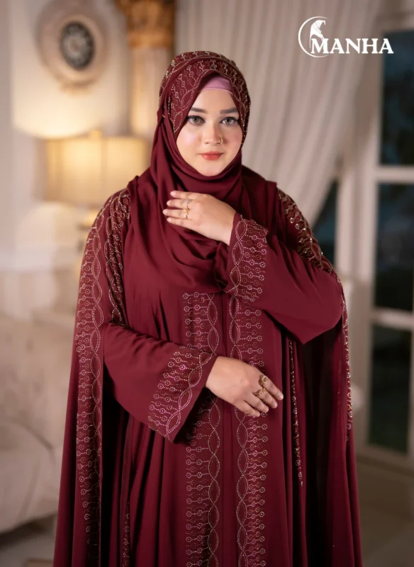 Wine Red Shehjadi Abaya